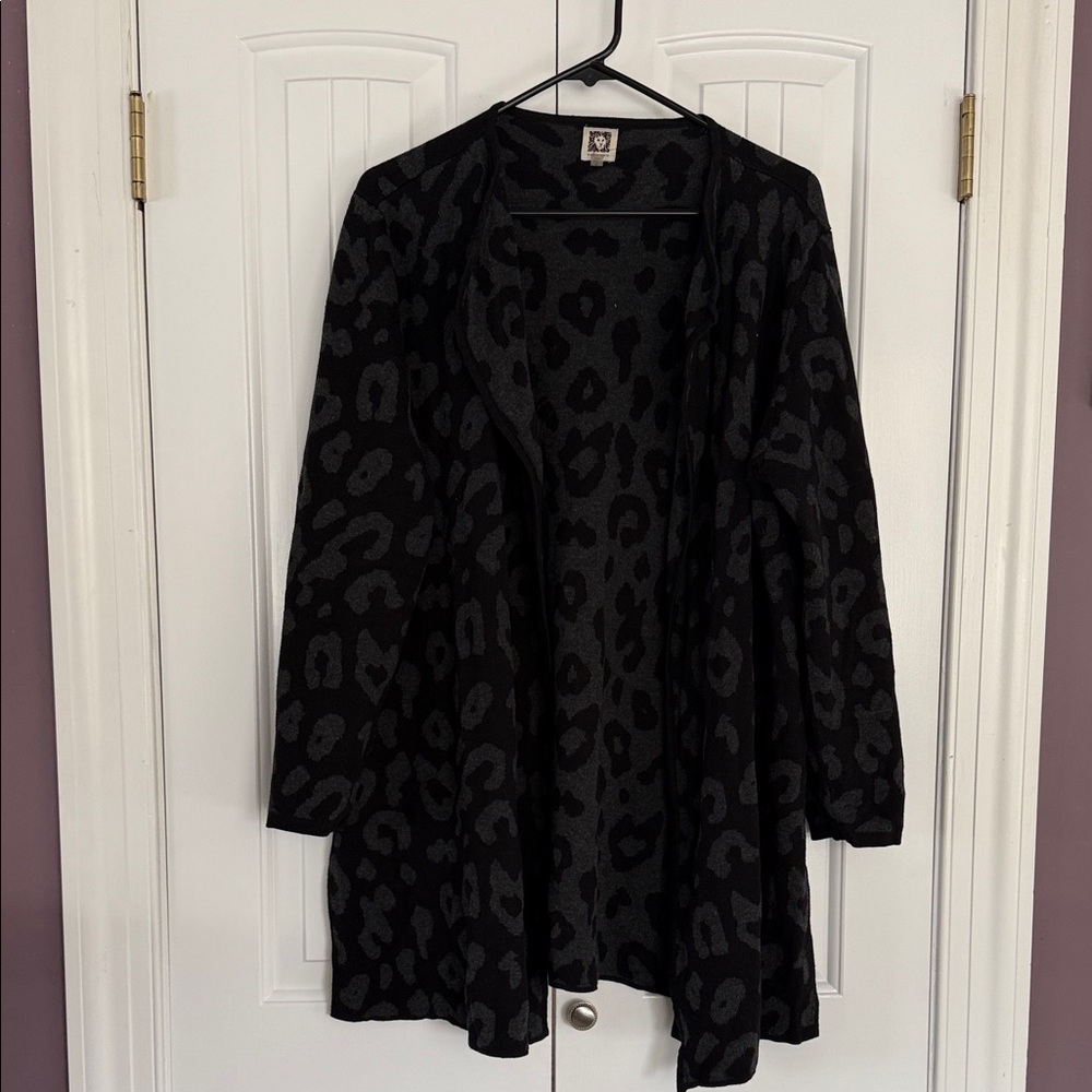 Anne Klein Black and Gray Leopard Print Sweater